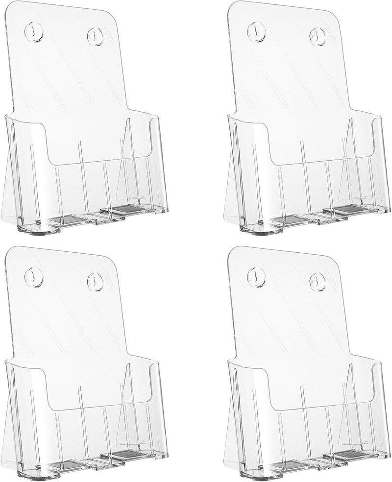 Argvey Acrylic Brochure Holder 8.5 x 11 inches, 4 Pack Clear Brochure Display Stand with Removable Divider for Trifold 4 Inches Wide Pamphlet, Plastic Flyer Holder for Magazine, Literature, Booklet - Image 1